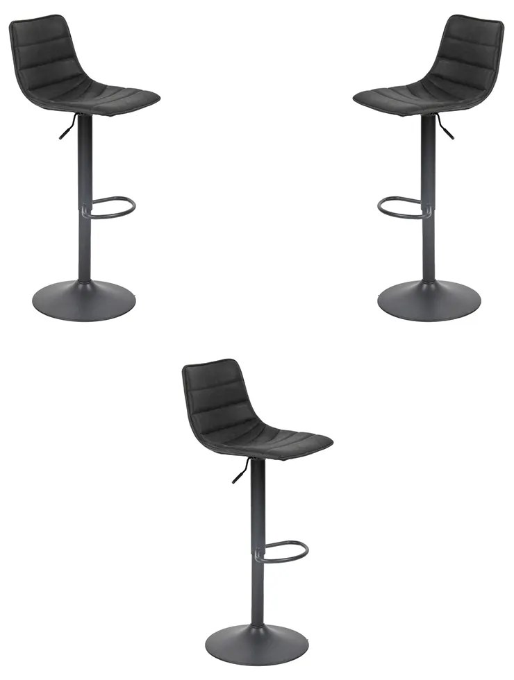 Kit 3 Banquetas Decorativas Travis PU com Regulagem de Altura Base Disco c/Apoio Para os Pés Preto G56 - Gran Belo
