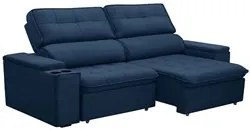 Sofá Retrátil Reclinável 3 Lugares 230cm Ginevra F05 Veludo Azul - Mpo
