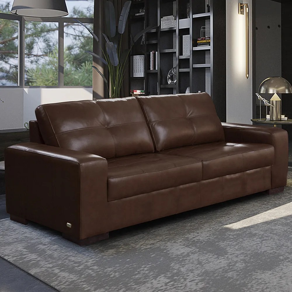 Sofá Decorativo 3 Lugares Turim 200cm Couro Caramelo G58 - Gran Belo