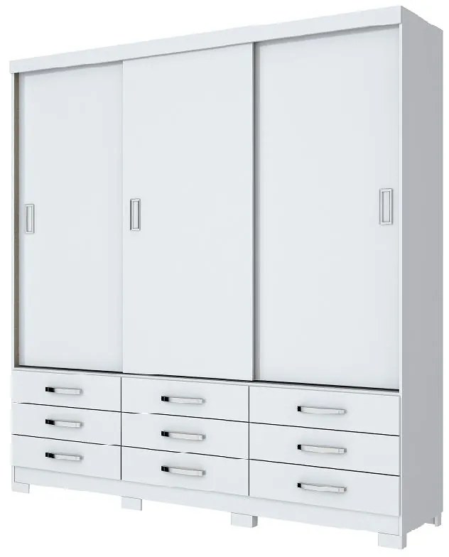 Guarda-roupa Roupeiro 3 Portas De Correr 9 Gavetas Branco