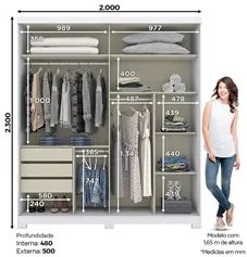 Guarda Roupa Solteiro Com Espelho 2 Portas Verg Flex Branco/Rosa Chá -