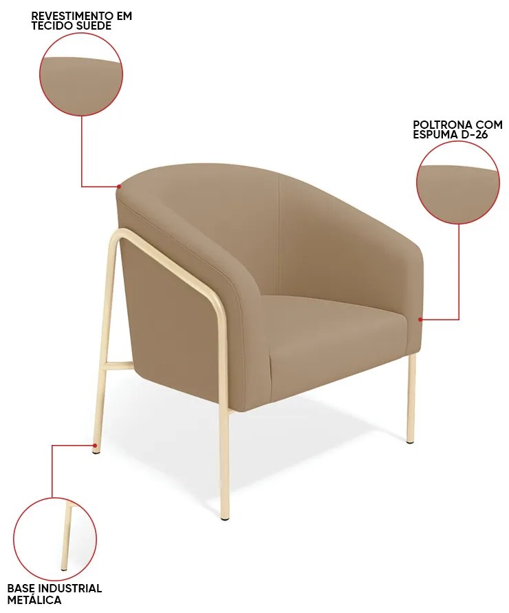 Poltrona Sala Industrial Alta Champanhe Stella Suede D03 - D'Rossi - Marrom Rato