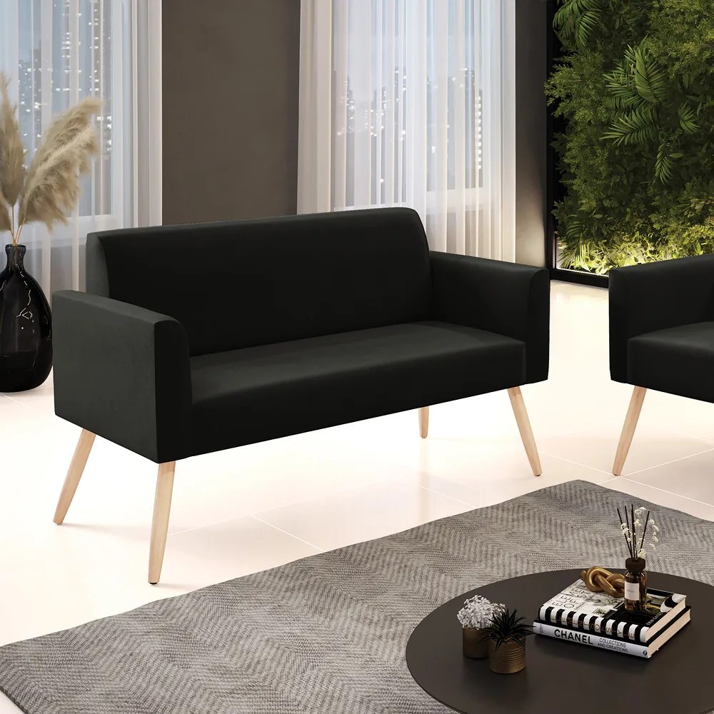 Sofá Namoradeira Pés Palito Natural Marisa Suede D03 - D'Rossi - Preto