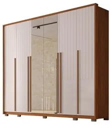 Guarda Roupa Casal 6 Portas com Espelho 265cm Quintus Freijó/Off White