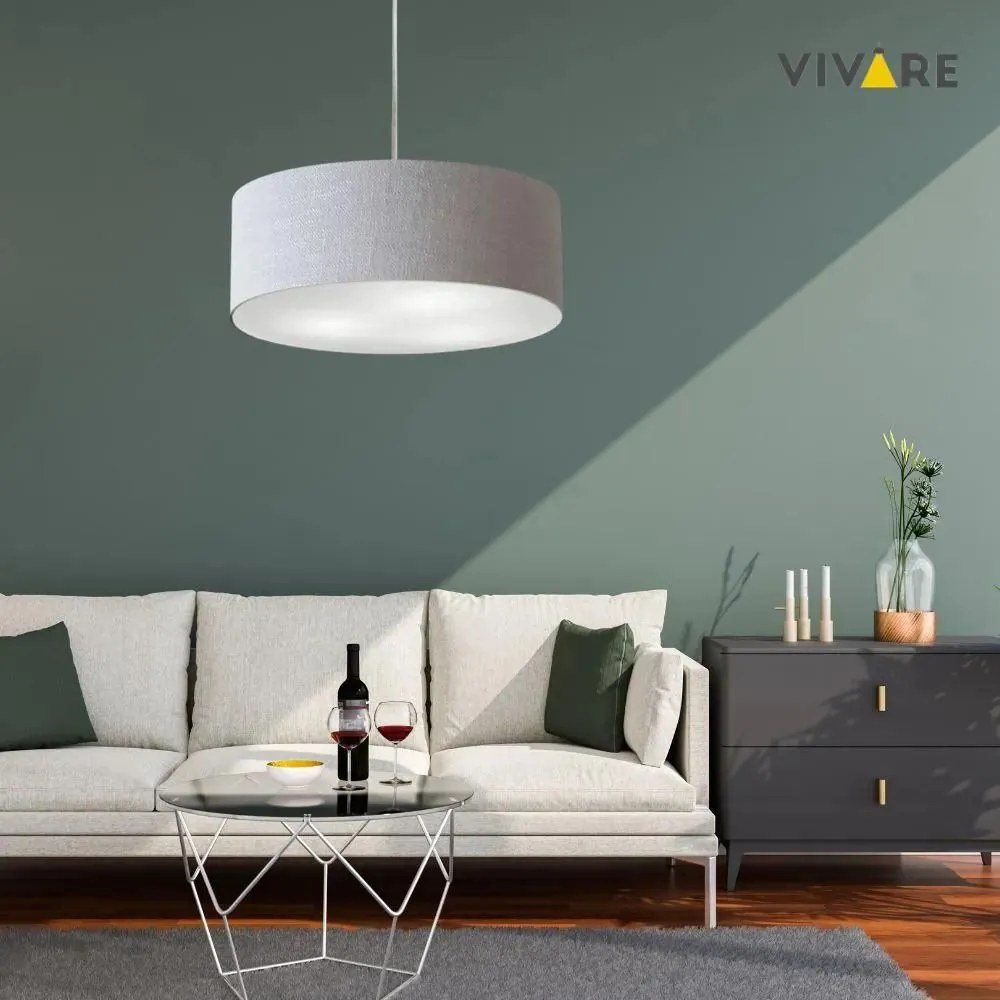 Lustre Pendente Cilíndrico Md-4079 Cúpula em Tecido 60x21cm Rustico Cinza - Bivolt
