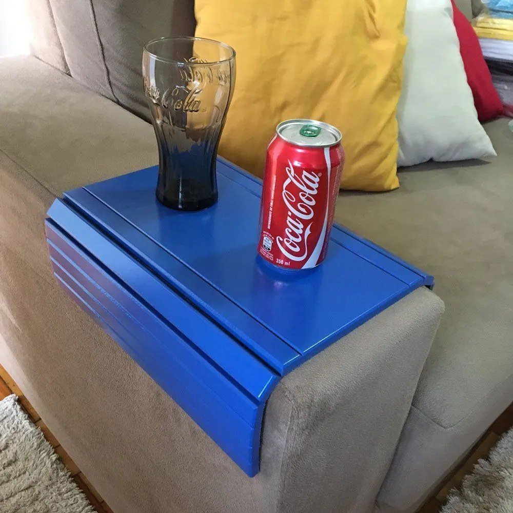 Bandeja Esteira para Braço de Sofá Porta Copo Reto Azul M01 - D'Rossi