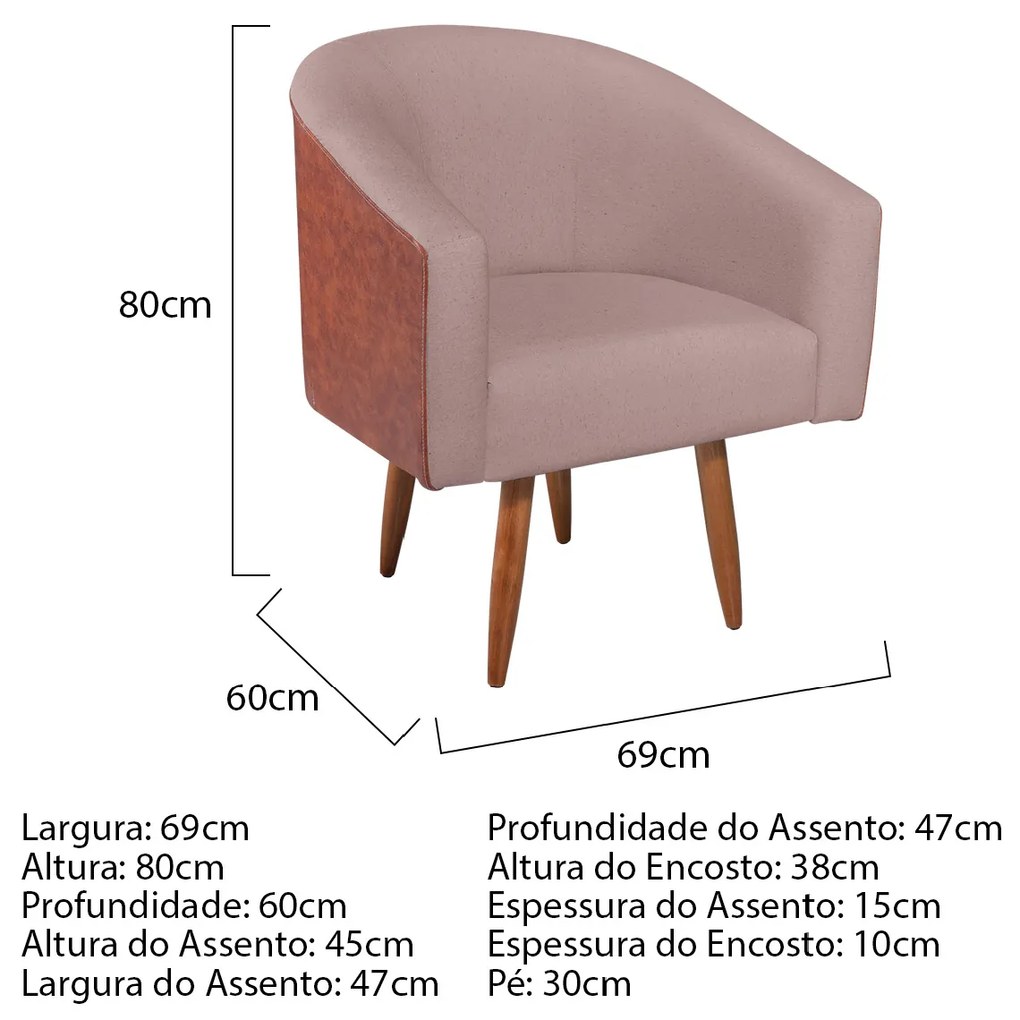 Poltrona Luiza Corano Nozes e Linho Rosê - ADJ Decor