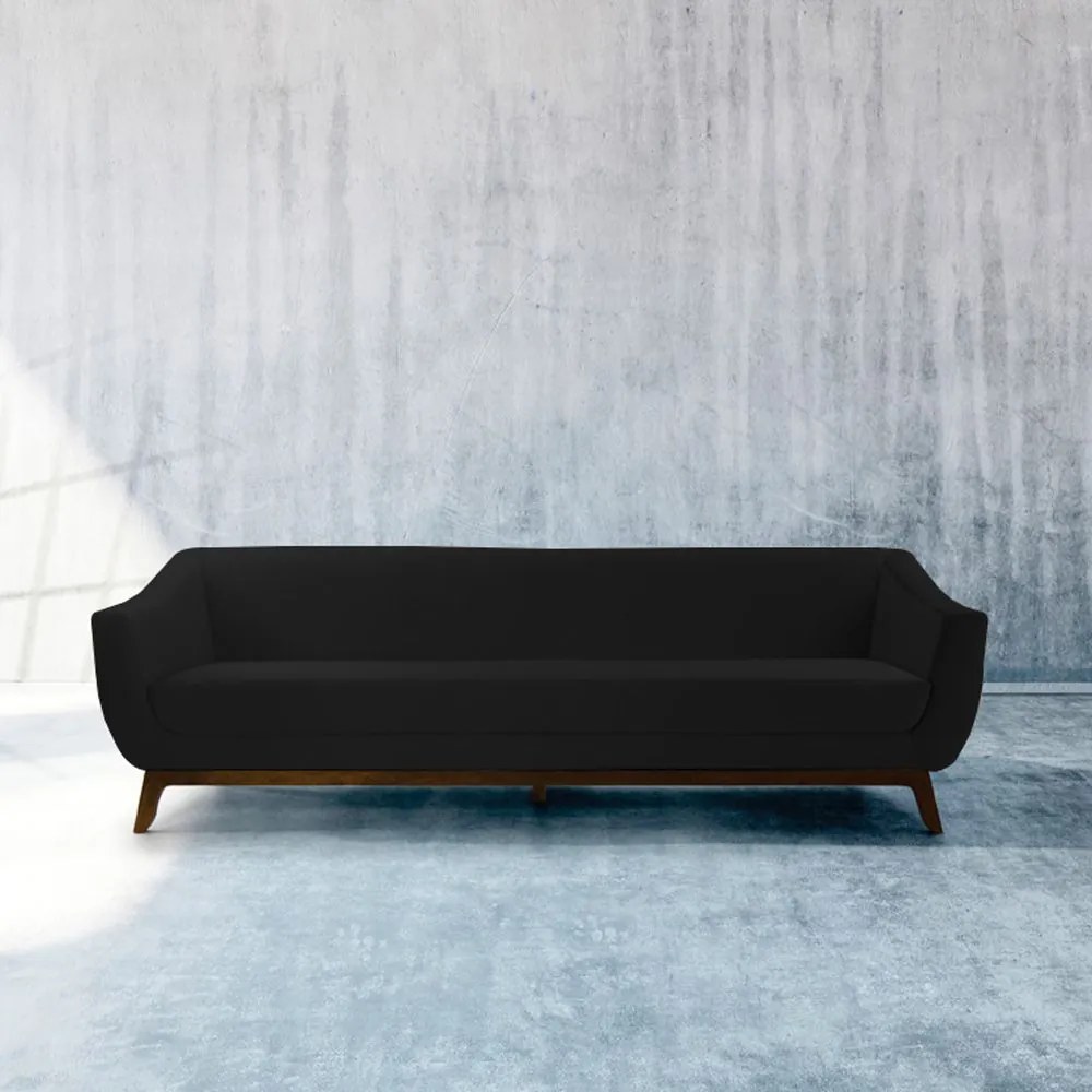 Sofá 3 Lugares Boomer 210cm PU Sintético Preto G15 - Gran Belo