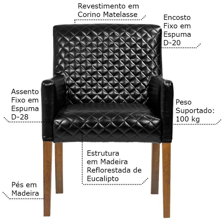 Mesa de Jogos Carteado Redonda Montreal Tampo Reversível Imbuia com 2 Cadeiras Liverpool PU Sintético Preto Matelassê G36 G15 - Gran Belo