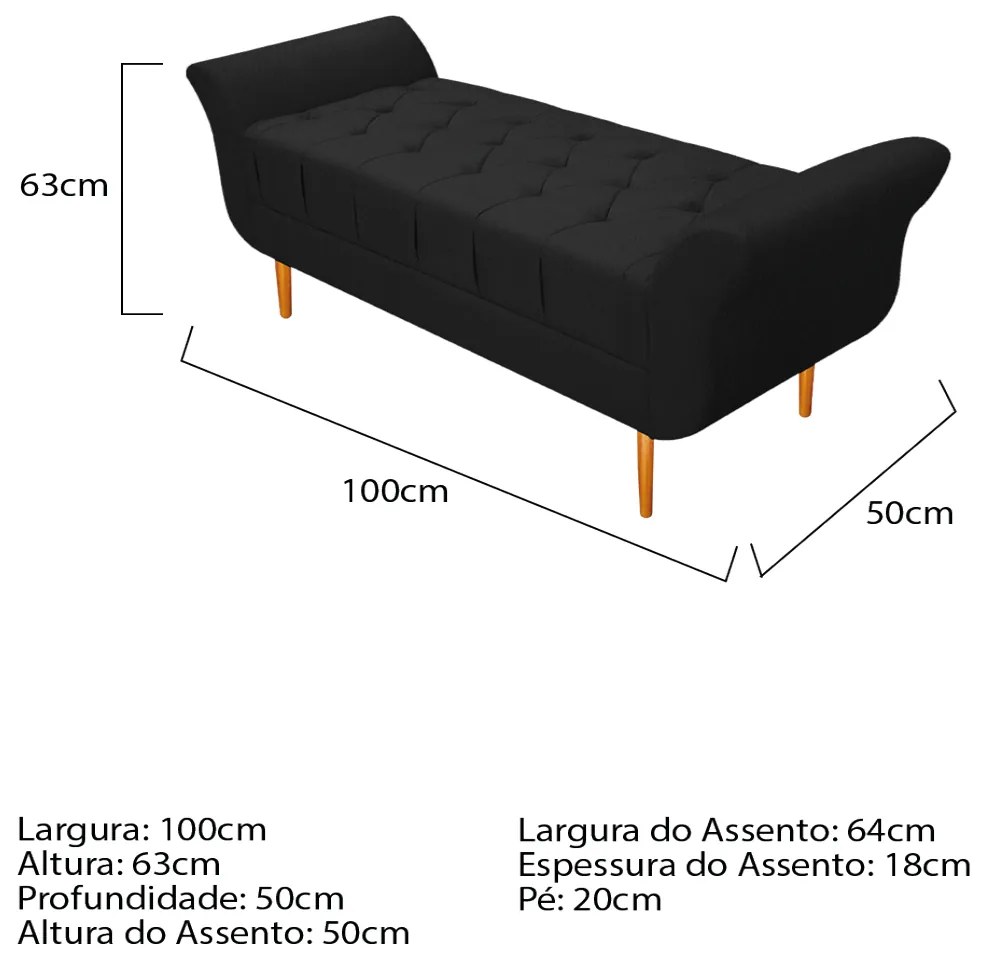 Recamier Estofado Ari 100 cm Solteiro Suede Preto - ADJ Decor