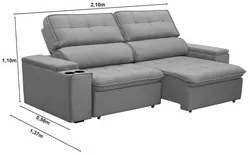 Sofá Retrátil Reclinável 3 Lugares 210cm Ginevra F05 Veludo Prata - Mp