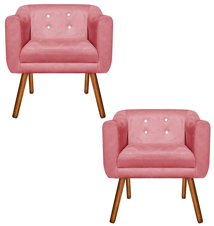 KIT 02 POLTRONAS JULIA SUEDE COM STRASS  - Rose