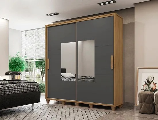 Guarda-Roupa Monte Carlo C/Espelho Cinamomo/Grafite – RV Móveis