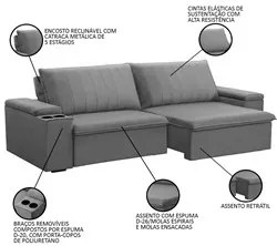 Sofá Retrátil Reclinável 3 Lugares 205cm Baluart F05 Veludo Prata - Mp