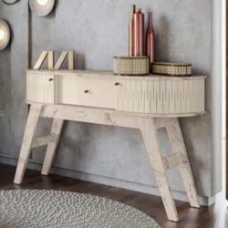 Aparador para Sala de Estar 136cm Pés Retrô Gil Z10 Calacata/Off White