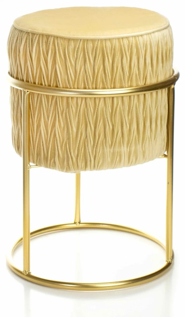 Puff Decorativo Banqueta Redondo de Natal com Base de Ferro em Veludo Bege - D'Rossi