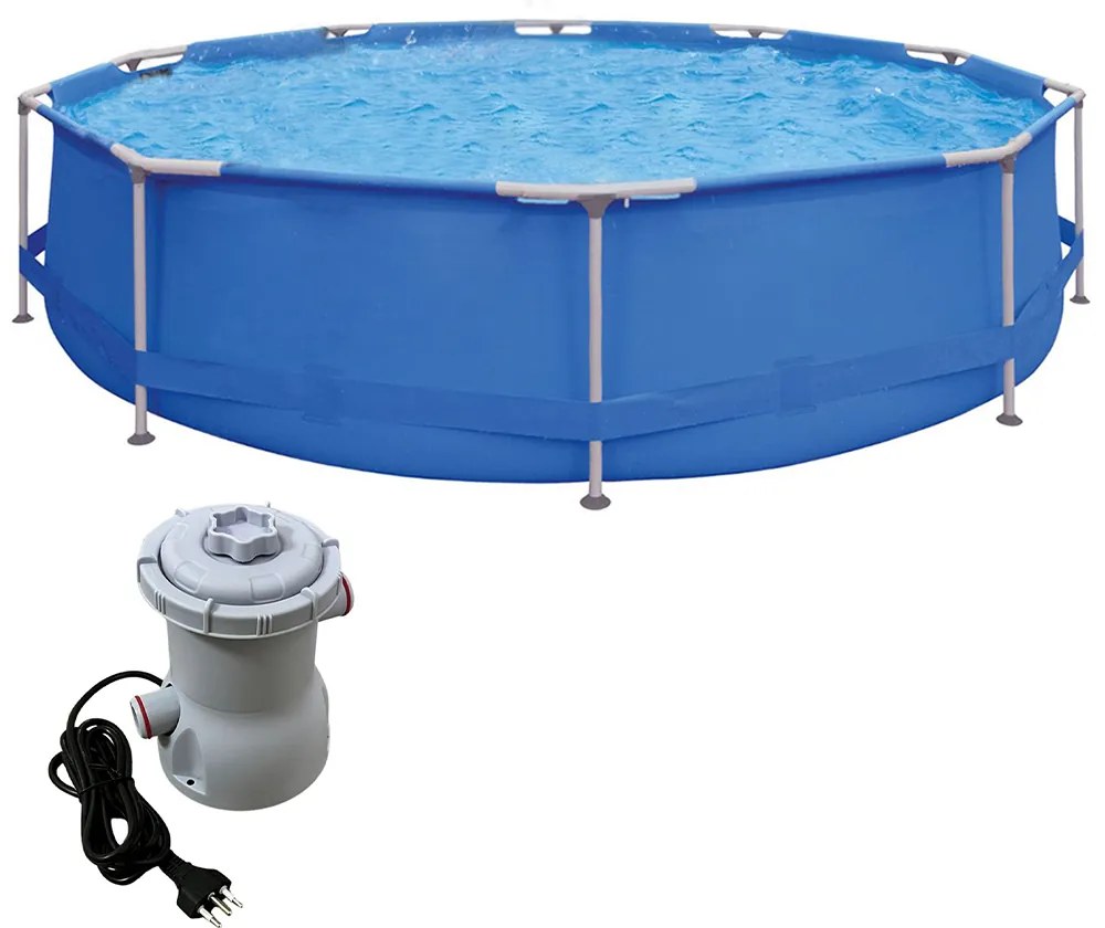 Conjunto Piscina Acquablue com Filtro 2006L/h Metal PVC Kit Reparação 6800L 110V Azul/Cinza G31 - Gran belo