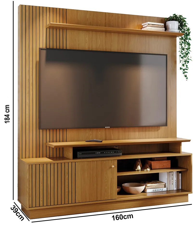 Estante de TV 65 Pol 160cm Sala de Estar Quirel M20 - D'Rossi - Cumaru