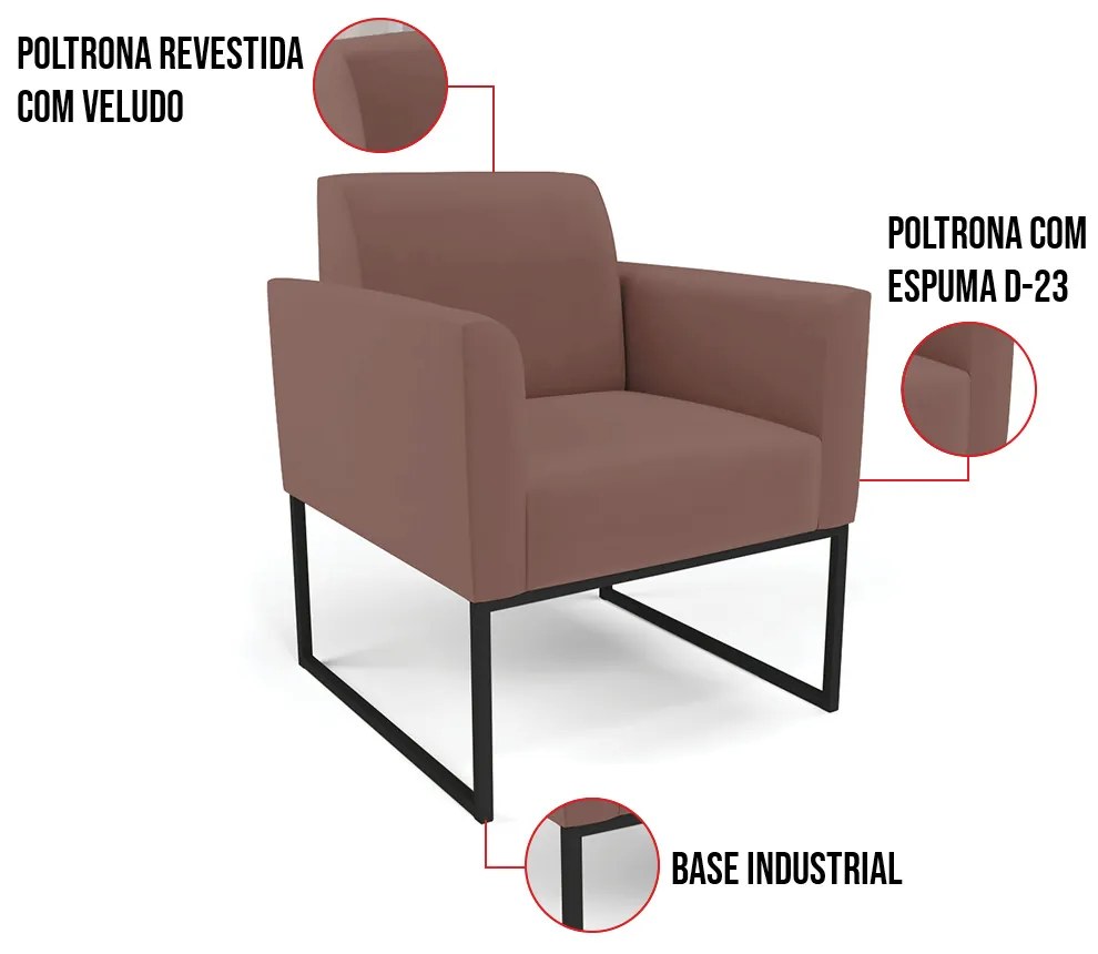 Poltrona Base Industrial Preto Marisa Veludo D03 - D'Rossi - Rose