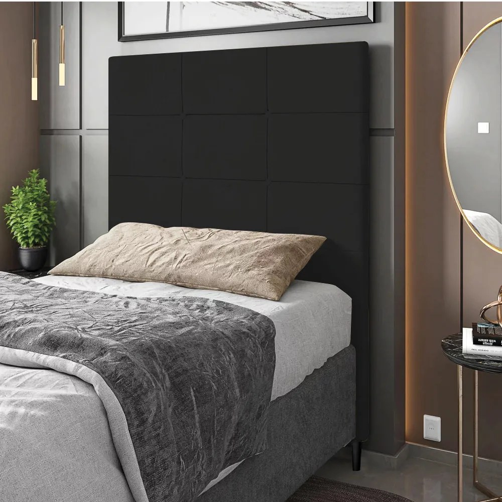 Cabeceira Luna/stambul para Cama Box Solteiro 90 Cm Corino Preto - D'Rossi