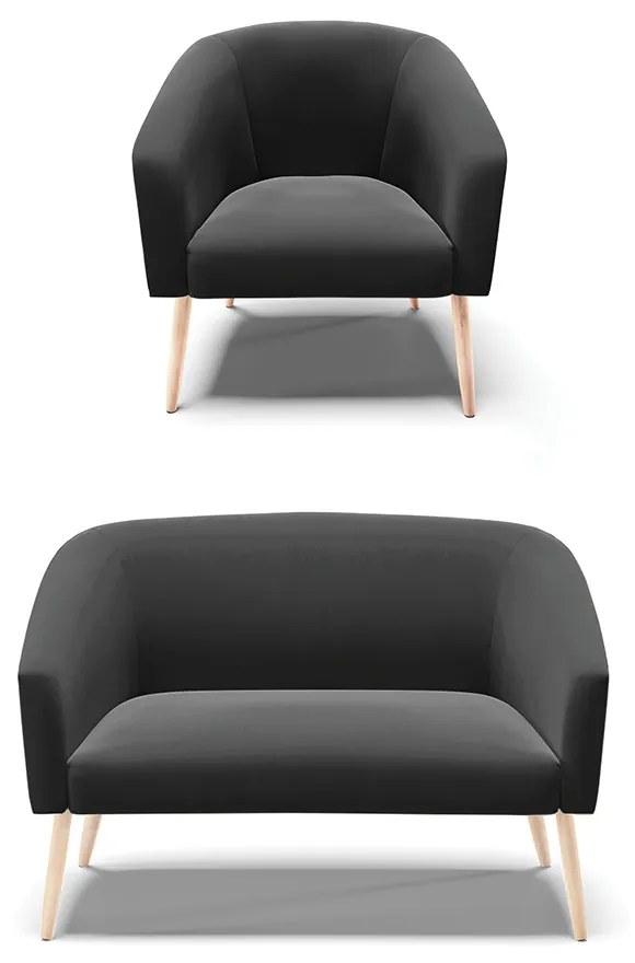 Sofá Namoradeira e Poltrona Pé Palito Natural Stella Suede Preto D03 - D'Rossi