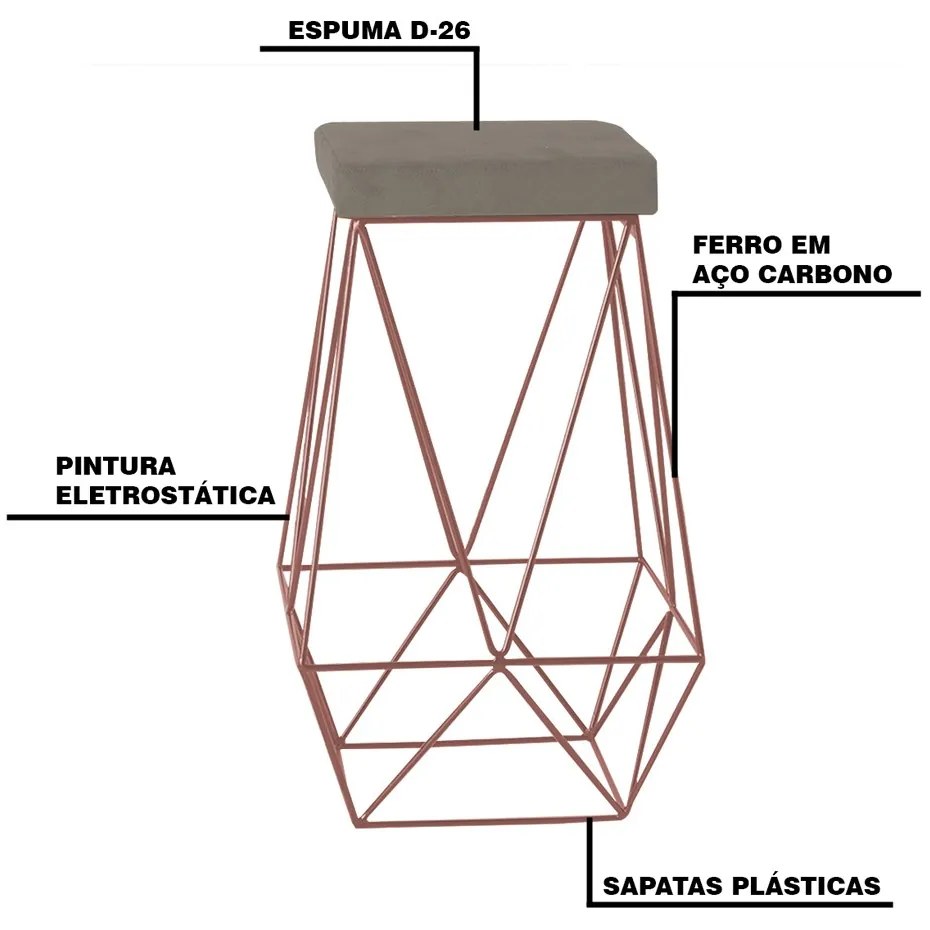 Banqueta Decorativa Kathy Base Bronze Veludo Cinza G41 - Gran Belo