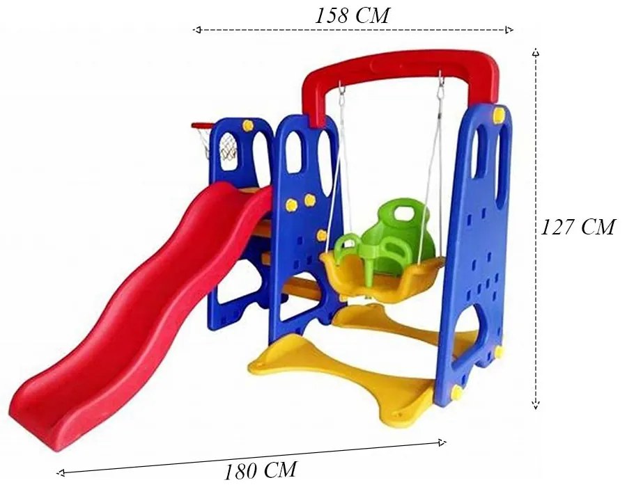 Playground Infantil 3x1 Crianças com Escorregador e Balanço Azul/Vermelho/Amarelo G31 - Importway