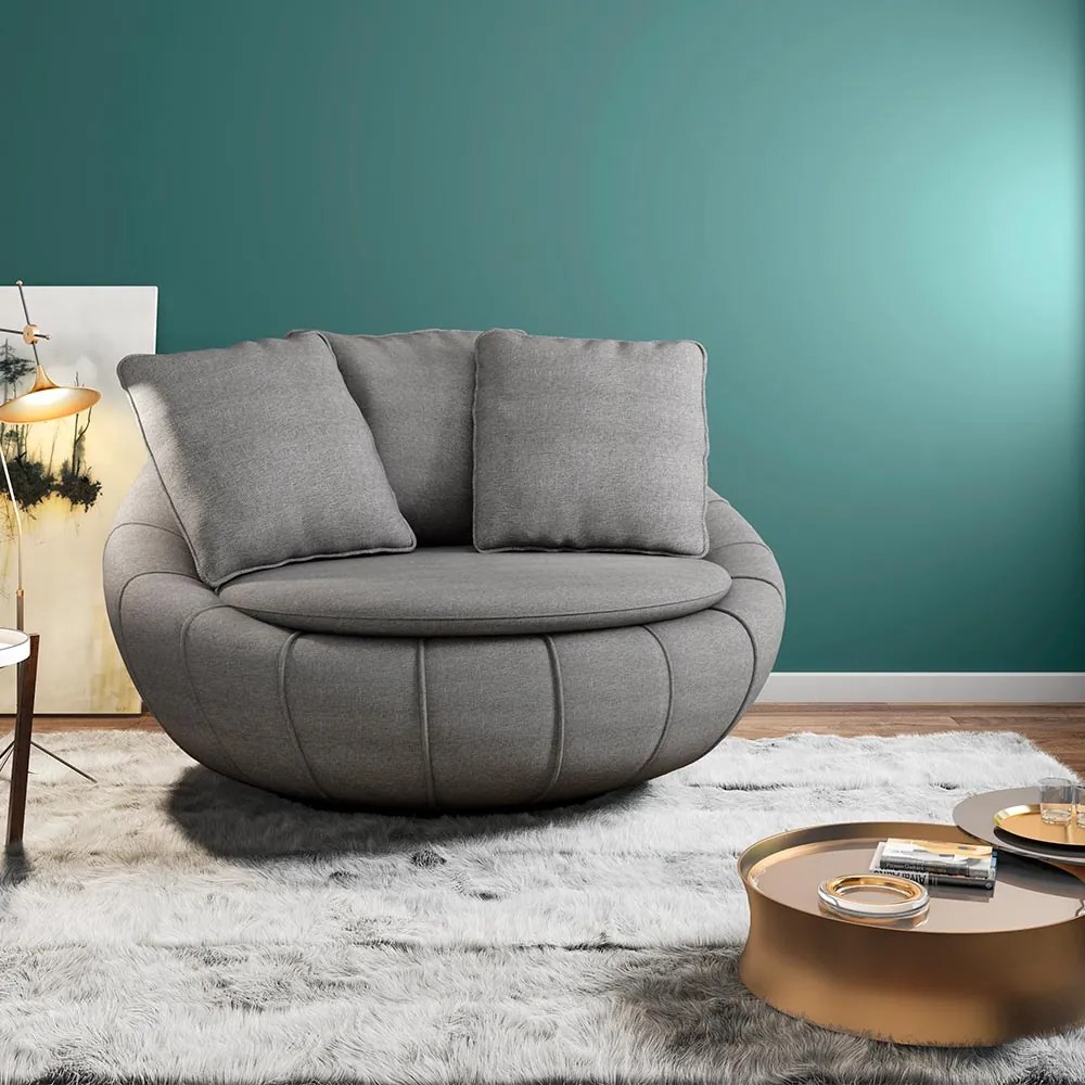 Kit 2 Poltronas Decorativas Giratória Sala de Estar Afrodite Linho Cinza G45 - Gran Belo
