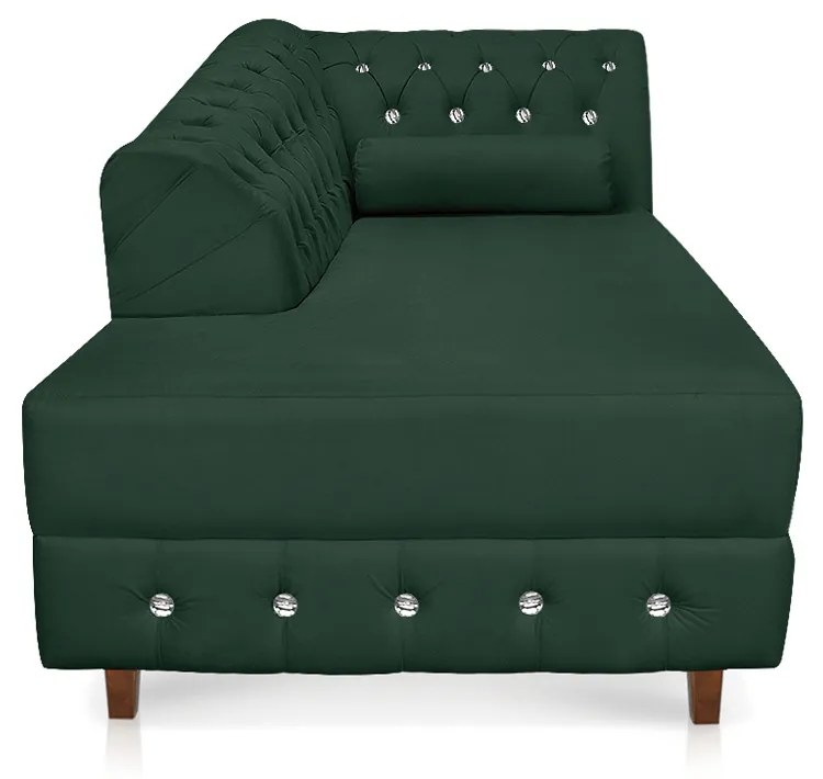 Divã Chesterfield 165 cm Capitonado com Strass Suede D'Rossi - Verde
