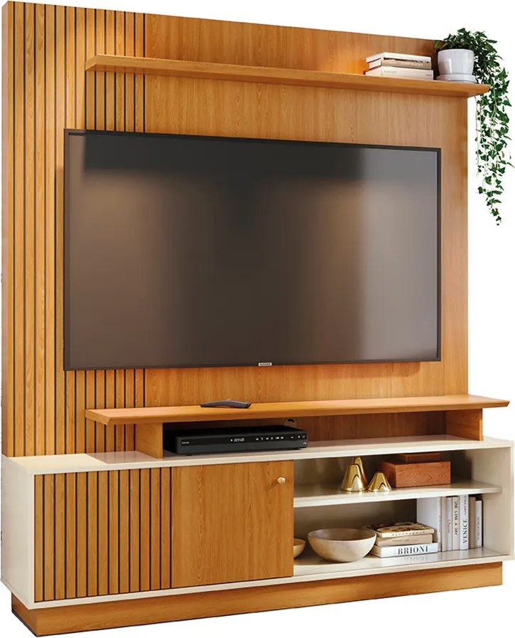 Estante de TV 65 Pol 160cm Sala de Estar Quirel Cinamomo/Off White M20 - D'Rossi