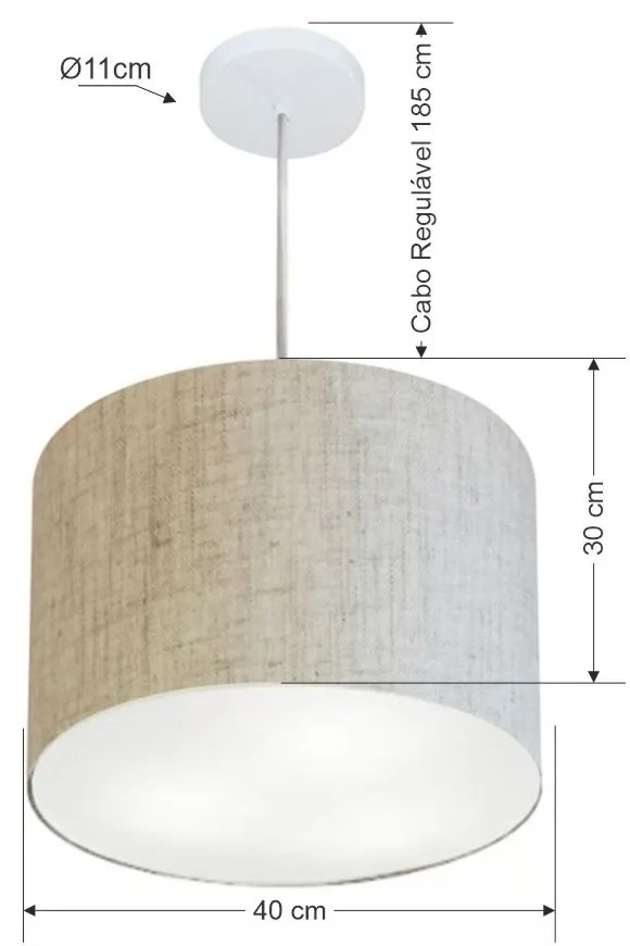 Lustre Pendente Cilíndrico Md-4216 Cúpula em Tecido 40x30cm Rustico Bege - Bivolt