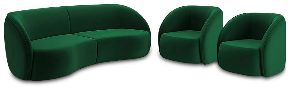 Conjunto Sofá Sala de Estar Bipartido 318cm e 2 Poltronas Clarke Veludo Verde G45 - Gran Belo