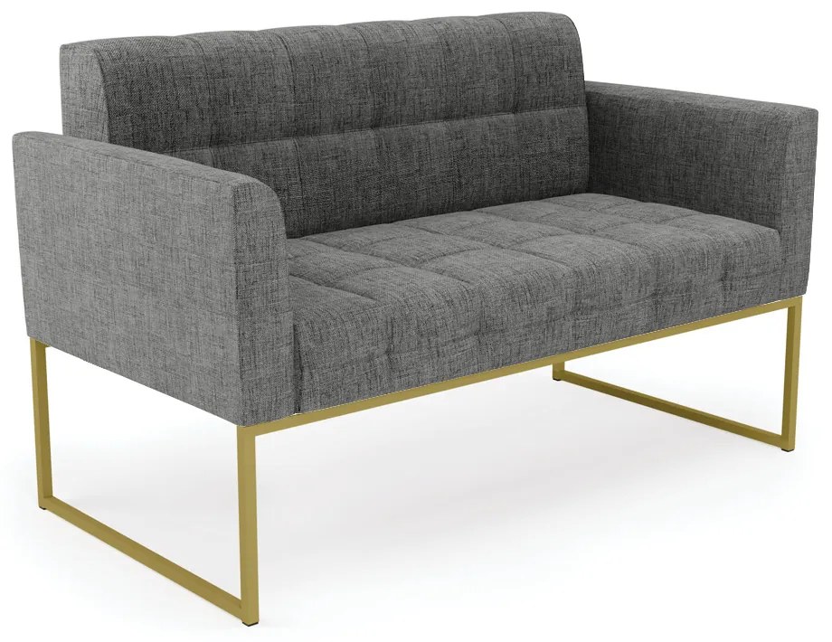 Sofá Namoradeira Elisa Linho Grafite A26 Base Metálica Industrial Dourado - D'Rossi