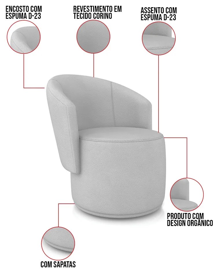 Sofá Namoradeira e 2 Poltronas Orgânica para Sala Malu Sintético M11 - D'Rossi - Cinza
