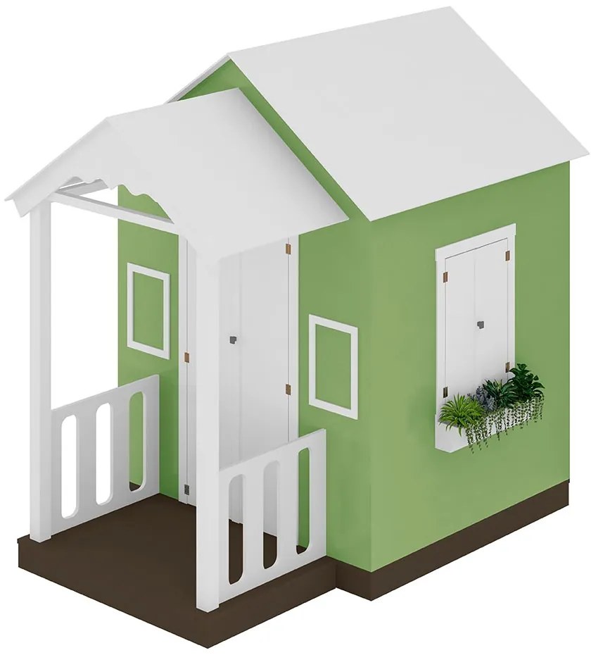Casinha de Brinquedo MDF com Varanda Artesanal Branco/Verde L12 - Gran Belo