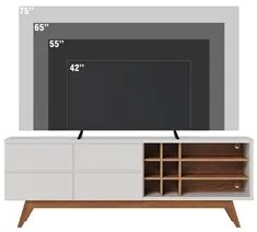 Rack para Sala Bancada de TV 70 Pol. 180cm Norena C05 Off White Matte/