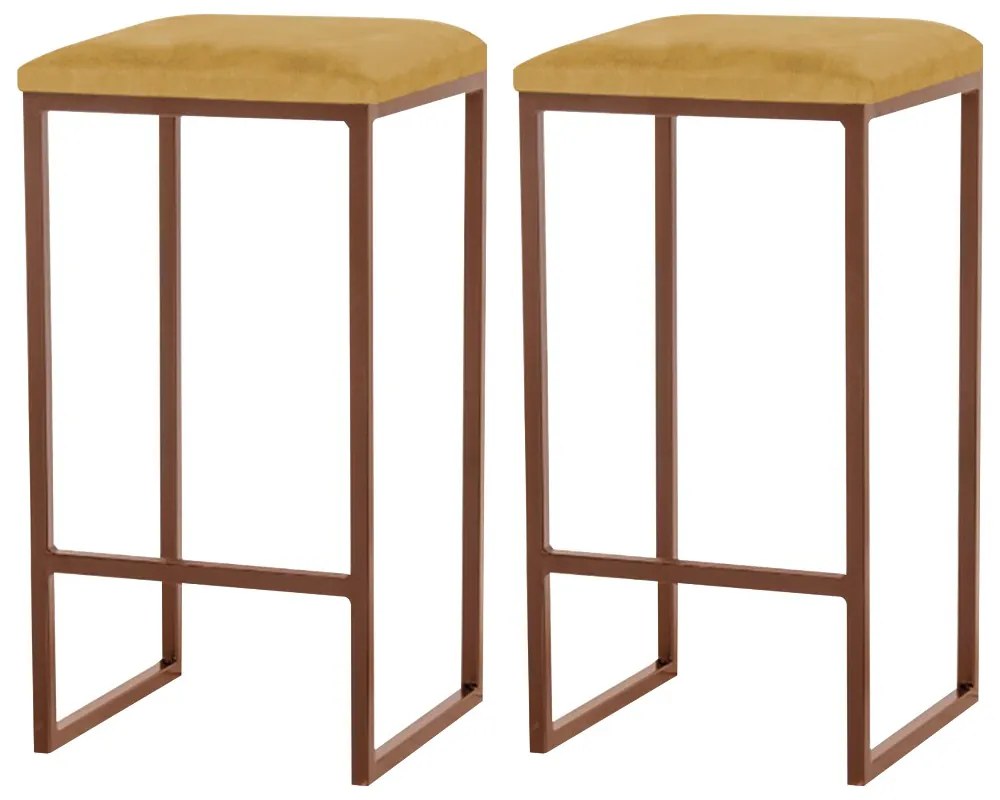 Kit 2 Banqueta Decorativa Billie Base Bronze Suede Mostarda G41 - Gran Belo