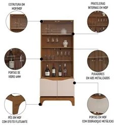 Cristaleira para Sala de Jantar 4 Portas 74cm Alice D04 Freijó/Off Whi