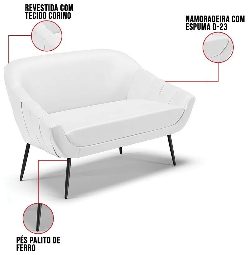 Kit 01 Namoradeira 02 Lugares e 01 Poltrona Giovana Corino Pés Palito de Ferro D01 - D?Rossi - Branco