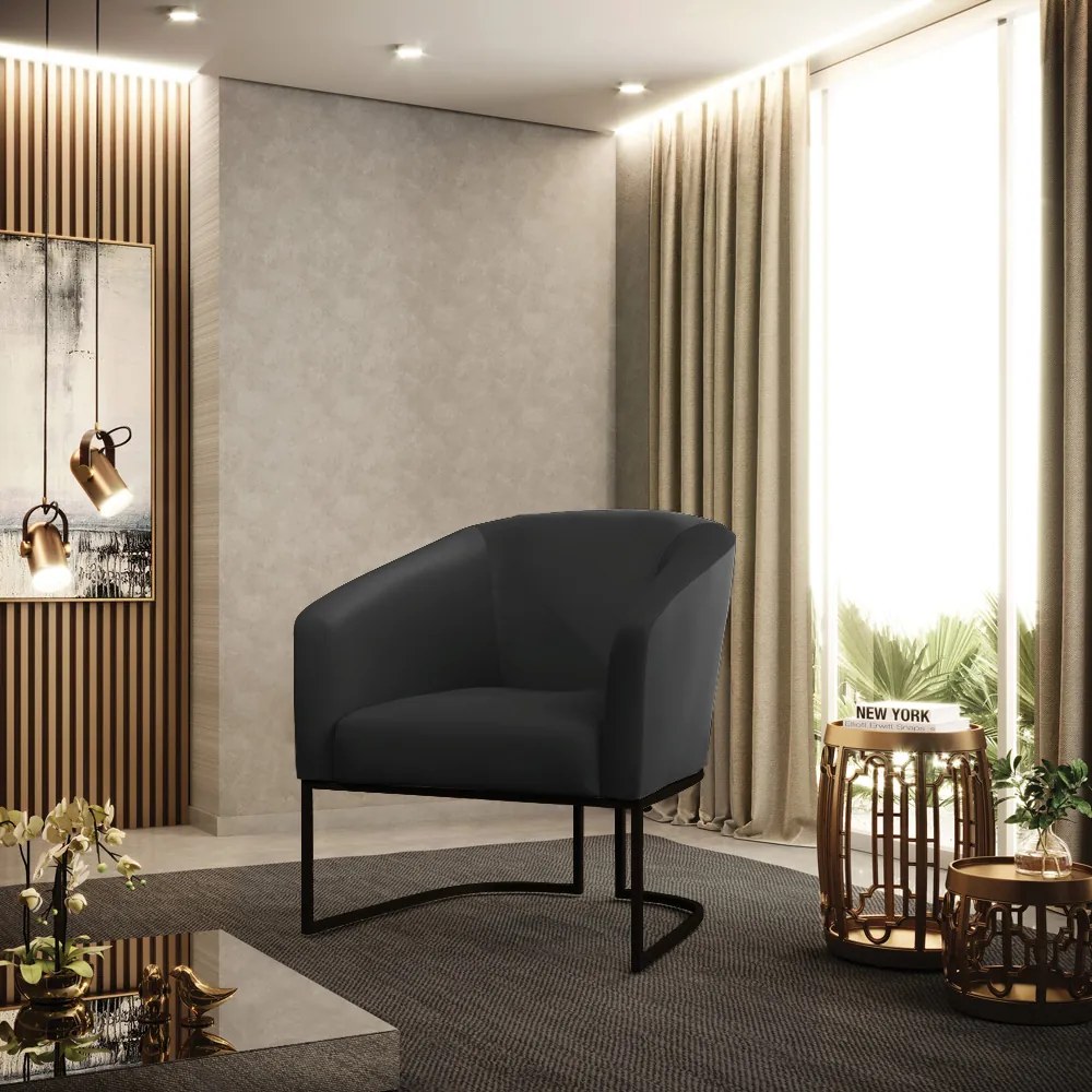 Poltrona Decorativa Industrial Preto Stella Sintético D03 - D'Rossi - Preto