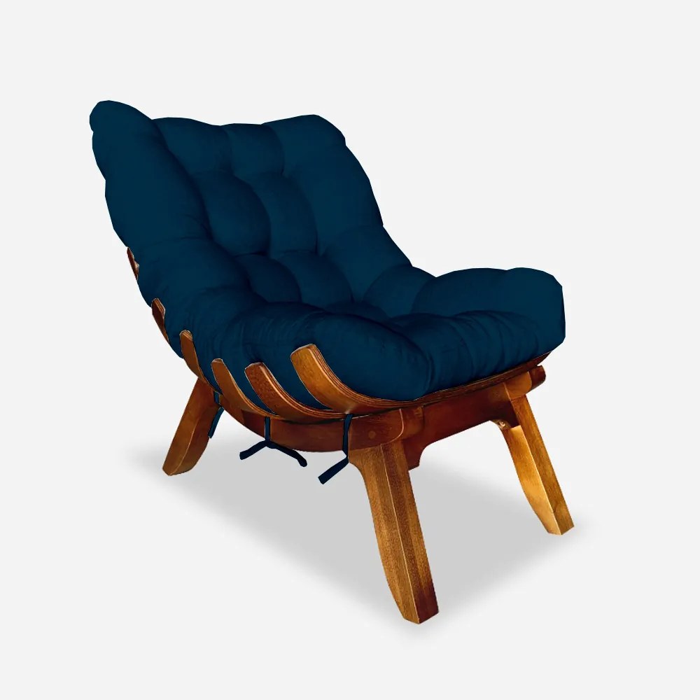 Conjunto 2 Poltrona Decorativa Costela Veludo Azul Marinho