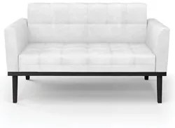 Sofá Namoradeira Base Madeira Preto Ana Sintético PU Branco - Ibiza