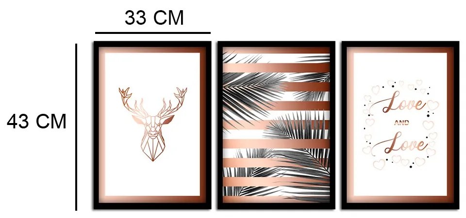 Kit 03 Quadros Decorativos "Love And Love" 43x33 Cm Cada - D'Rossi