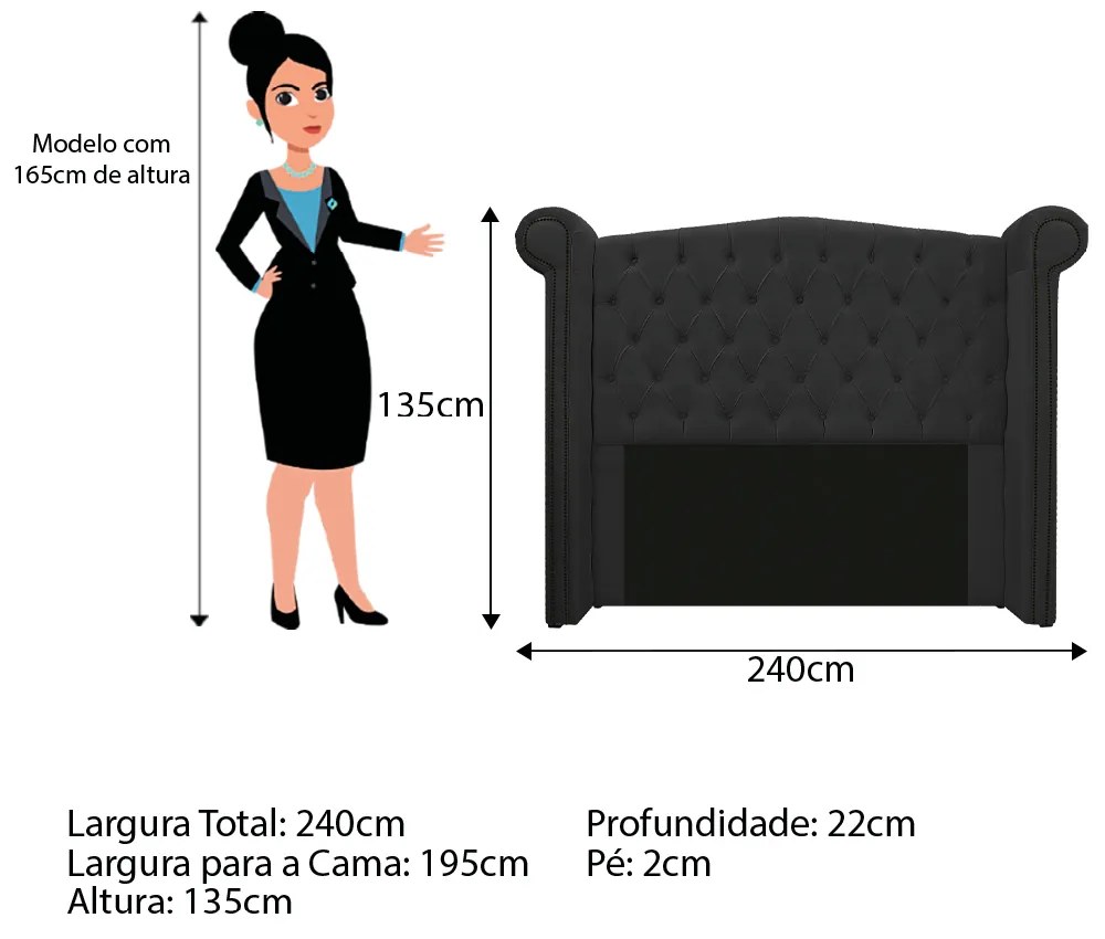 Kit Cabeceira e Calçadeira Veneza 195 cm King Size Suede Preto - ADJ Decor