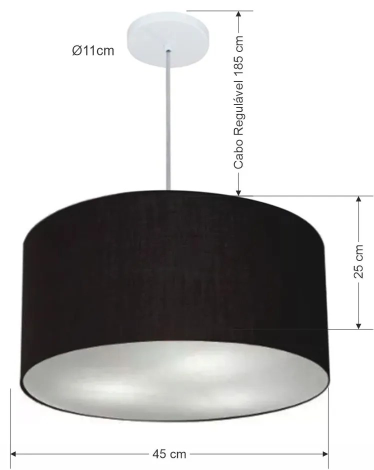 Lustre Pendente Cilíndrico Md-4243 Cúpula em Tecido 45x25cm Preto - Bivolt