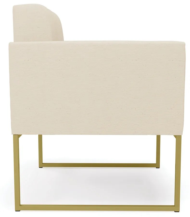 Kit 1 Sofá Namoradeira e 2 Poltronas Elisa Linho Bege A19 Base Metálica Industrial Dourado - D'Rossi