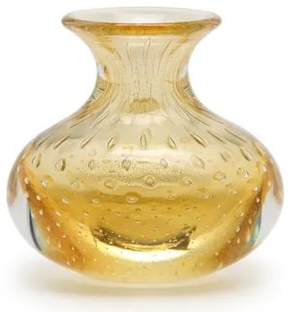 Vaso Mini Baixo Tela Âmbar com Ouro Murano Cristais Cadoro