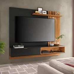 Painel Bancada Suspensa Para TV até 65 Pol. 180cm Ripado Palmas C05 Pr