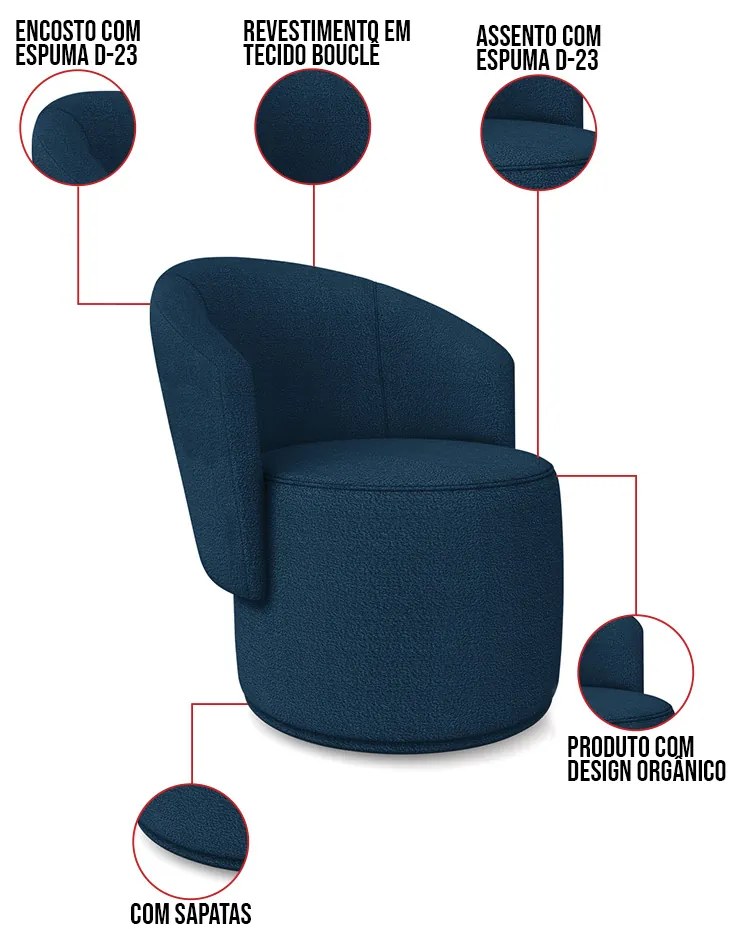 Poltrona e Puff Redondo Orgânico para Sala Malu Bouclê M11 - D'Rossi - Azul