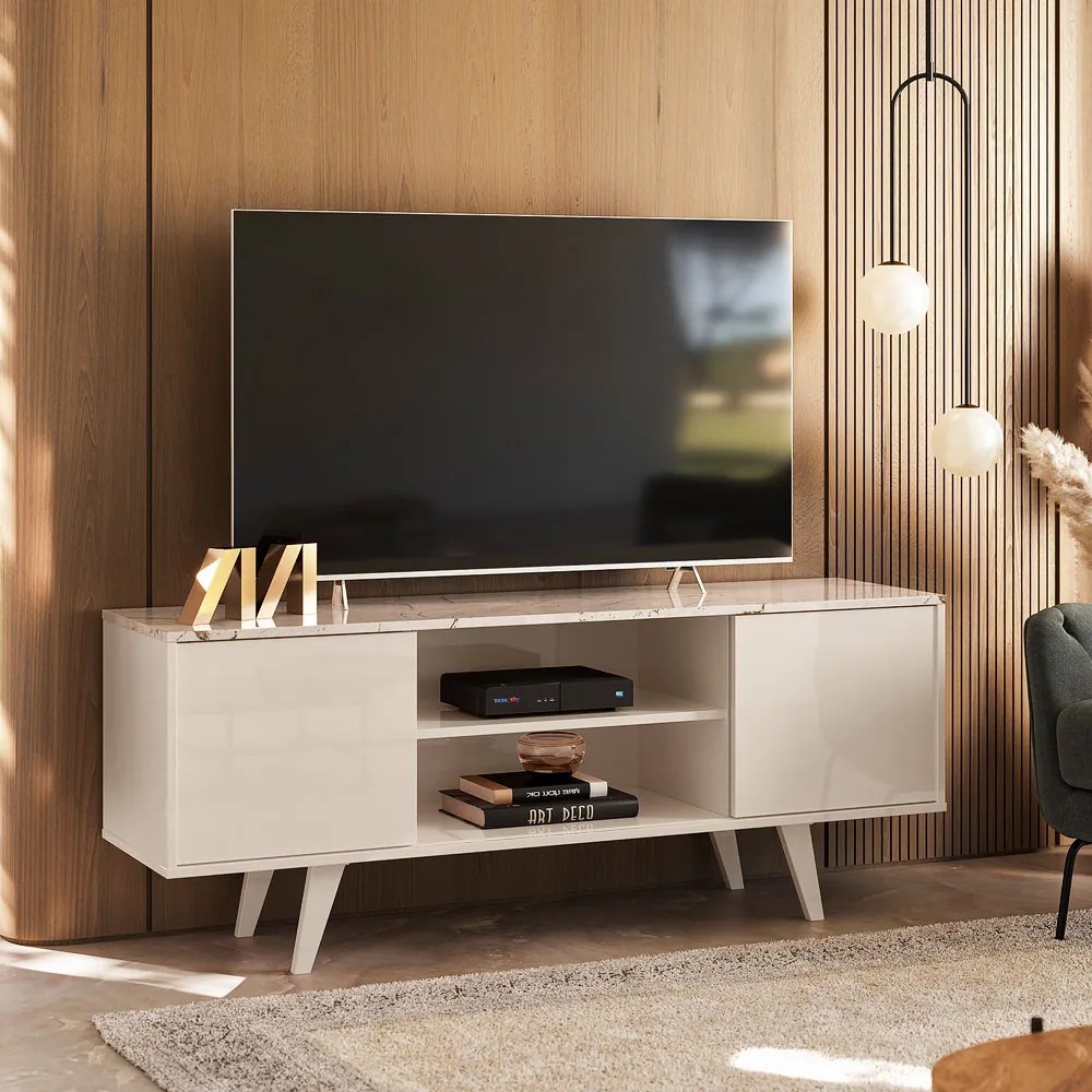 Rack TV 50 Pol 136cm Bancada para Sala Korelli M20 - D'Rossi - Calacata e Off White